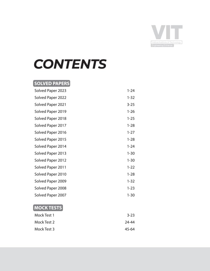 Arihant 16 Years Solved Papers 2023-2007 for VIT Engineering 2024 1