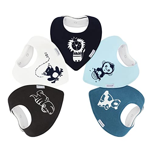 Lilly and Ben® Bavoir bandana bébé garçon - lot de 5 - doublé coton éponge et polaire - triangle - pression - nouveau-né 1 mois à 2 3 4 an-s - bavette-s enfant-s dentition