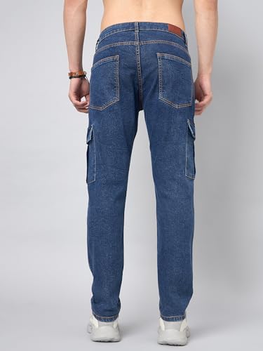 Image of STUDIO NEXX Men's Loose Fit Cargo Jeans| Stretchable | Cargo Denims | Utility Pockets