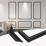 Art3d Pre-Cut Wall Molding Set of 6 pcs, Ready-to-Assemble Wainscoting Panels for Interior Wall Décor Living Room Bedroom Accent Wall - Installed with Glue, 3 Top 3 Bottom, Black