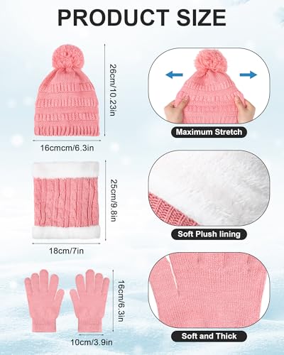 Suhine 12 Pcs Winter Soft Kid Hat Scarf Gloves Earmuffs Set Knit Hat and Gloves Neck Warmer Plush Ear Muffs for Kid Aged 3-102