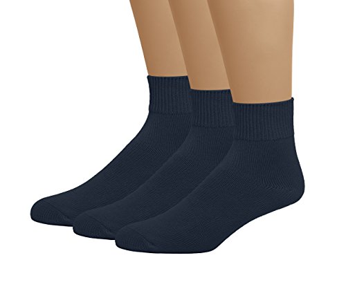 EMEM Apparel Men's Diabetic Circulatory Non-Binding Loose Top Casual Ankle Quarter Low Cut Cotton Seamless Toe Hosiery Socks 3-Pack Navy Large