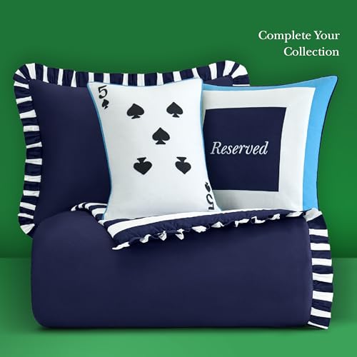 Image of kate spade new york Sateen Ruffle Full /Queen Comforter Set, 300 Thread Count Cotton Sateen Reversible Cover, All Season 3 Piece Bedding, Machine Washable, Astral Aura