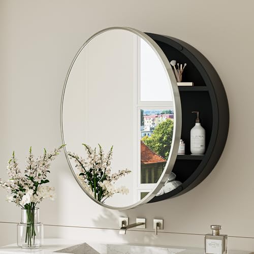 Image of TokeShimi 26 x 26 in Circle Medicine Cabinet, Stainless Steel Door Frame