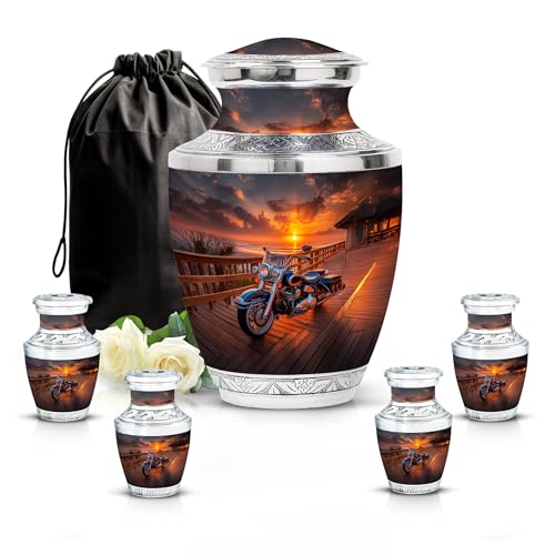 Image of Bike Urn Keepsake Urn for Adult Ash 1 Large & 4 Small | Keepsake Urn for Adult Ash Decorative Urns Ash Keepsakes for Human Ashes
