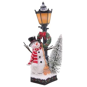 Lighted Snowman with a Lamp and Tree Figurine, Freestanding Seasonal Décor, Christmas Decoration, 9.75 Inches