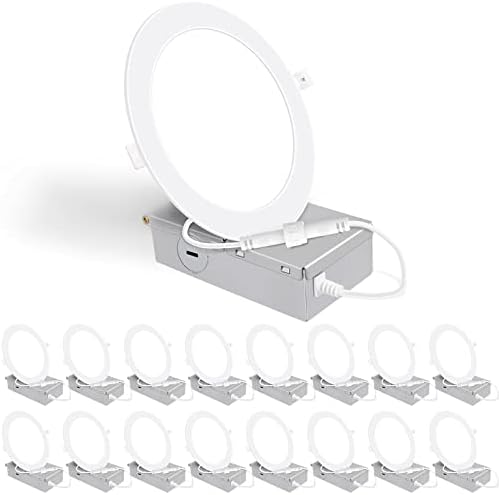 16 Pack 6 Inch Ultra-Thin LED Recessed Ceiling Light with Junction Box, 5000K Daylight, 12W 110W Eqv, Dimmable Canless LED Recessed Light, 1050LM High Brightness Wafer Downlight- ETL&FCC Certified