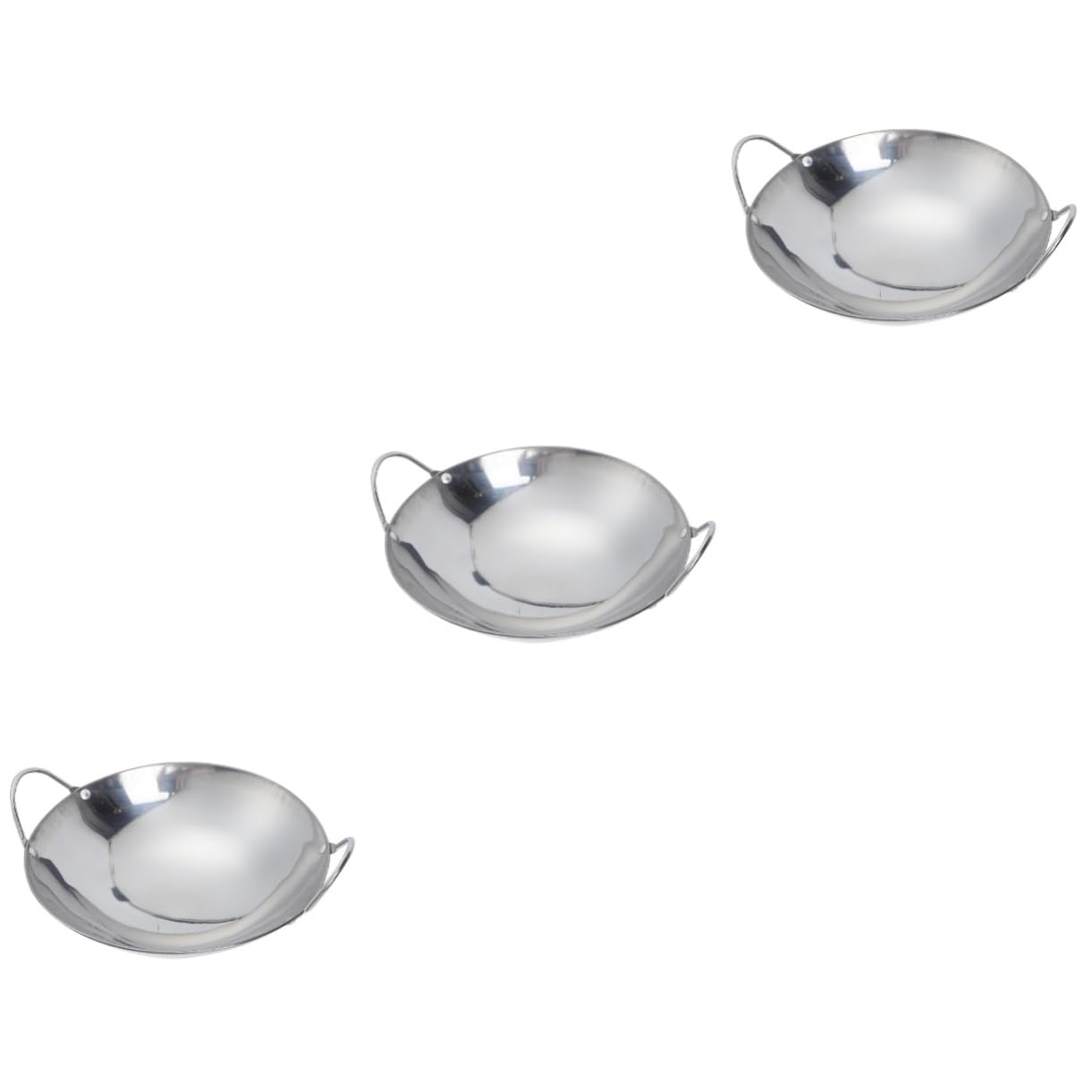 Alipis 3pcs Stainless Steel Griddle Stainless Steel Everyday Pan Stovetop Wok Pan Korean Hot Pot Wok Stainless Steel Chinese Wok with Double Handle Pow Wok Burner Steak Individual Metal