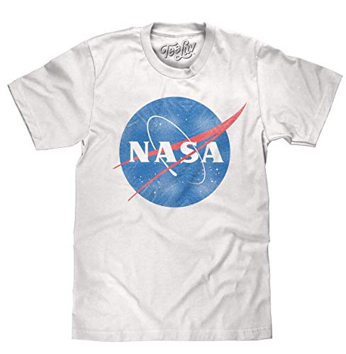 Tee Luv Men's Distressed NASA Shirt - Vintage NASA Meatball Logo T-Shirt, White, L