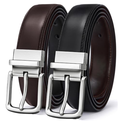 BULLIANT Men's Reversible Leather Belt Trimmable 1.25"-2 IN 1-Gift Boxed