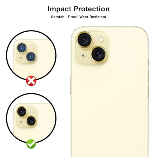 Image of Camera Lens Protector for Apple iPhone 15 | 9H Hardness, Full Coverage Camera Metal Ring Ultra-Thin /Clear - Yellow