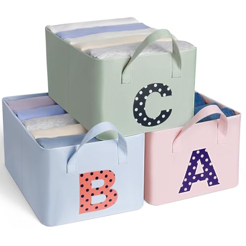Cozary Cajas de Almacenaje Plegables,Juego de 3 Cajas Almacenaje Ropa Tela Oxford con Asas 40x30x19cm 23L,Organizador Apilable con Marco Metálico para Juguetes y Ropa Infantil,libros,Cosméticos