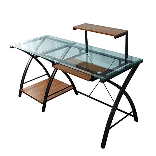 Schreibtisch Computertisch Gaming Tisch aus hochwertigem durchsichtigem Glas und Metallframe,modern Aussehen,abnehmbare Tastaturablage und CPU