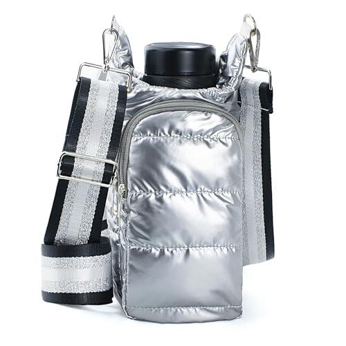 Image of KAMEILONG Puffer Water Bottle Holder Quilted Sports Pouch Bag with Adjustable Shoulder Strap Flask Sling Bag