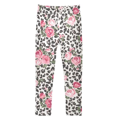 Girls' Leggings Rose Flower Leopard Print Ankle Length Printed Leggings Comfort Pants for Kids 4-10 Years