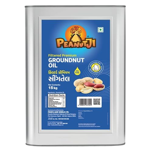 Image of Peanutji Double Filtered Groundnut Oil, 15 Kg TIN, Pure Peanut Oil, Natural & Healthy Mungfali Oil, Unrefined Chemical Free Sing Tel Oil for Cooking