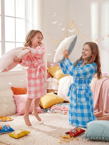 JiAmy Kapuzen Bademantel für Mädchen Flauschiger Fleece Plüsch Langer Schlafmantel Kinder