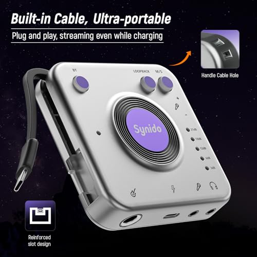 Image of Synido Portable Guitar Audio Interface, 24-bit /96kHZ Audio Adapter with USB-C, Inst. /Headphone Ports for Live Streaming, for DJ Set Audio Recording, for iPhone /iPad /Android /Mac /PC /Laptop, (A20)