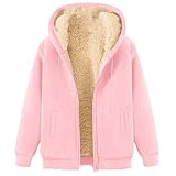 QJDFLL Fleece-Kapuzenpullover mit Reißverschluss, warm, weich gefüttert, Winterjacke Tasche, lässiges Pullover-Sweatshirt für Outdoor-Sportarten(Rosa,XL)