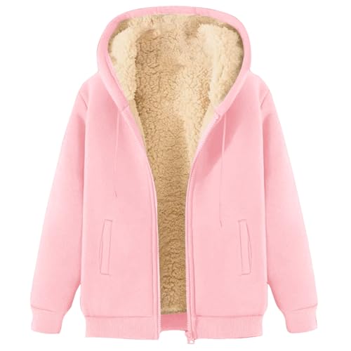 Fleece Jacket Women Long Sleeve Casual Full Zip Up Hoodie Warm Sherpa Lined Sweatshirt Fall Winter Jackets Coat With Pockets