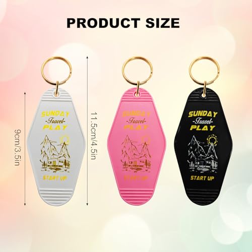 Image of 3 Pack Camper Keychain Vintage - Sided Retro Design,Rustic Metal Ring Design For Outdoor Enthusiastsfor Outdoor Lovers /Woman, Hiking & Rv Accessories, Durable Abs Plastic (Black /White /Pink)