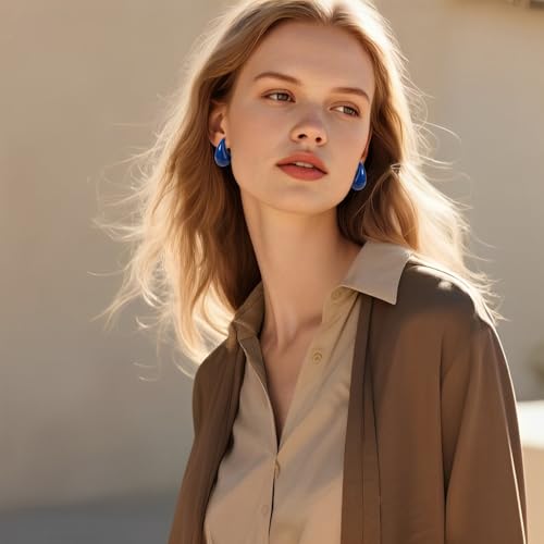 Trendy Teardrop Earrings Hypoallergenic 18k Real Gold Plated Natural Stone/Colorful Enamel/Cubic Zirconia Chunky Teardrop Jewelry Gift for Women2