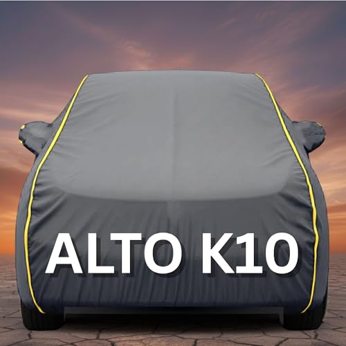 Image of Premium Grey Series 100% Waterproof Car Body Cover for Alto K10 Cover (All Models) with Mirror Pockets | Triple Stitched, Elastic, Custom Fit, Heat Resistant, Anti-Dust, All-Weather Cover