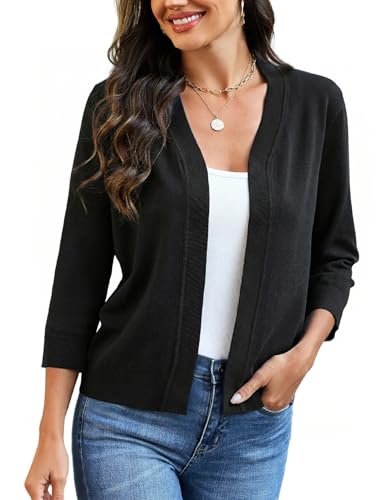 GraceSelect Women's Black 3/4 Sleeve Cropped Cardigans Sweater, Summer Lightweight Shrug Bolero Cardigan Cover Up for Dress
