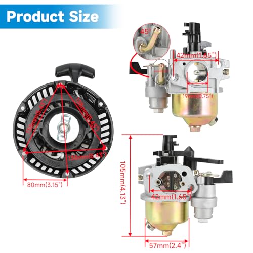 Image of EOPOAYI Pull Start and Carburetor Kit Compatible with Predator 212cc Non Hemi 6.5HP Engine 69730 60363 68121 Coleman Mini Bike CT200U BT200X KT196 Go Kart Generator Lawn Mower Pressure Washer Parts