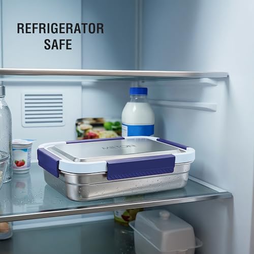 Image of MILTON Modern Meal Sr. Stainless Steel Tiffin, Set of 2 (950 ml,150 ml), Blue | Food Grade | BPA Free | Refrigerator Safe | Odour Free I Durable and Stylish Lunch Box for Home, Office & Travel