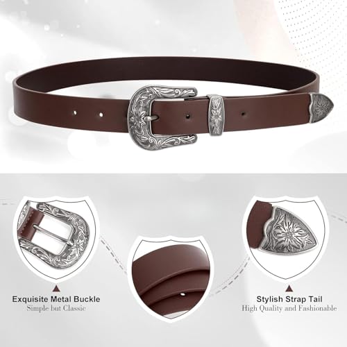 Women's Genuine Leather Belt with Vintage Metal Buckle for Jeans 5