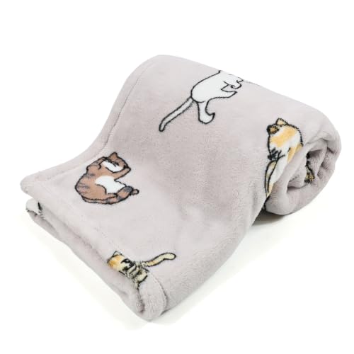 VigorSpring Cat Throw Blanket for Cat Lovers Cute Kitten Print Ultra Soft Flannel Fleece Plush Blanket for Couch Sofa Bed Cats Gifts for Kids Toddler Girls Boys Grey - 30x40 Inch