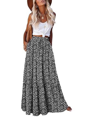 Image of CHICZONE Flowy Maxi Skirt for Women Boho Long Skirts with Pockets High Waisted Ruffle Casual Fall Fashion Outfits