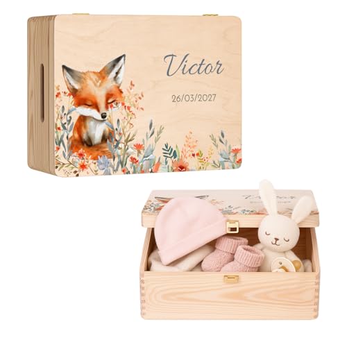 Maverton Boite Souvenir Bebe Personnalisable - Cadeau Naissance Personnalisé - L/XL Boite de Rangement avec Couvercle en Bois de Pin Naturel - Cadeau Noel -...