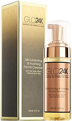 GLO24K Exfoliating & Foaming Facial Cleanser with 24k Gold, Witch Hazel, and Aloe Vera. For an Everyday Beauty Routine.