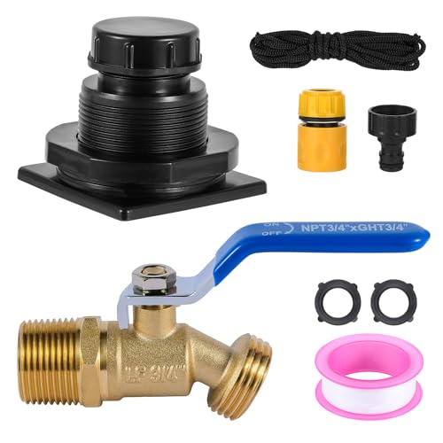 Image of Stock Tank Drain Plug Kit for rubbermaid Stock Tank Drain Plug（for rubbermaid Commercial50 70 100 150 300 Gallon Stock Tanks） with 3 /4 inch NPT x3 /4 inch GHT Brass Hose Faucet Garden Hose Connector