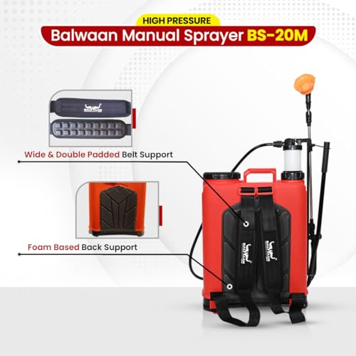BALWAAN Krishi Manual Sprayer | 20 litres Tank Capacity | High Pressure Sprayer | Durable Material | Suitable for Spraying in Agriculture | Get Free 3 Nozzels|BS-20M