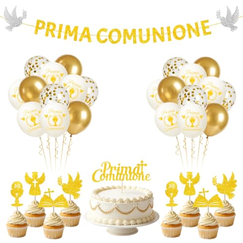 Globos de comunión, globos de color blanco y dorado, guirnalda de comunión, decoración para tarta de confirmación, bautizo y cumpleaños