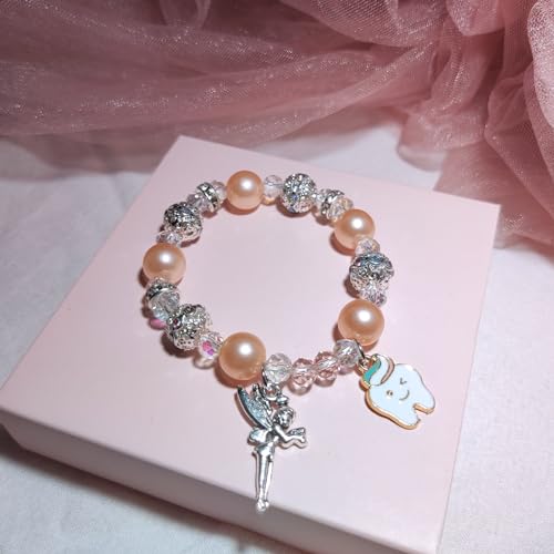 SODLYUE Tooth Fairy Gifts, Tooth Fairy Bracelet, First Tooth Fairy Gift, Lost First Milk Tooth First Fallen Baby Tooth Gift, Tooth Fairy Jewelry for Daughter, Niece, Granddaughter,Nude Pink