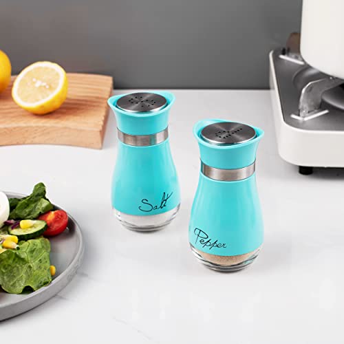 Image of Lonffery Salt and Pepper Shakers, Stainless Steel and Glass Bottle, Set of 2, Turquoise