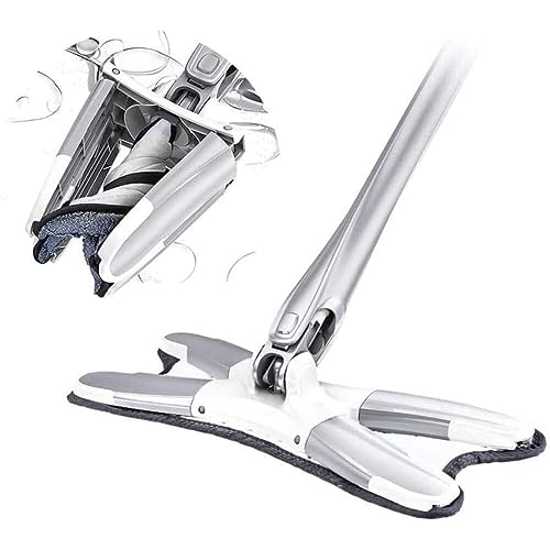 Mocio per Pulizia Regolabile ruotabile a 360°, mocio in Microfibra autostrizzante foma a X, per la Pulizia del Pavimento con strizzatore, Manico allungabile Fino a 140cm