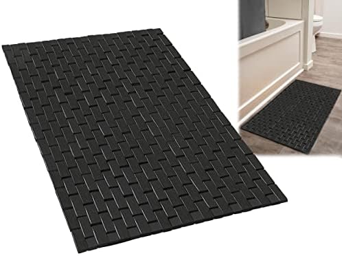 Black Bamboo Bath Mat - Large (34 x 18 Inches L x W) Bathroom and Shower Mat, Wood Rug, Outdoor Bathmat - Water and Stain Repellent Quality