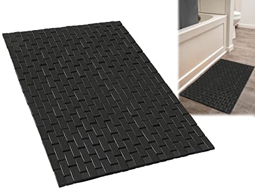 Bamboo Bath Mat (34 x 18 Inches L x W) - Foldable Wooden Bathmat - Accessories for Shower Bathroom...