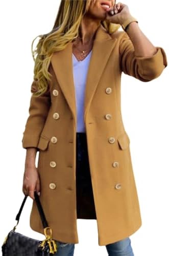 IDEALSANXUN Womens Fall Winter Wool Coats Double Breasted Midi Peacoat Trench Coats