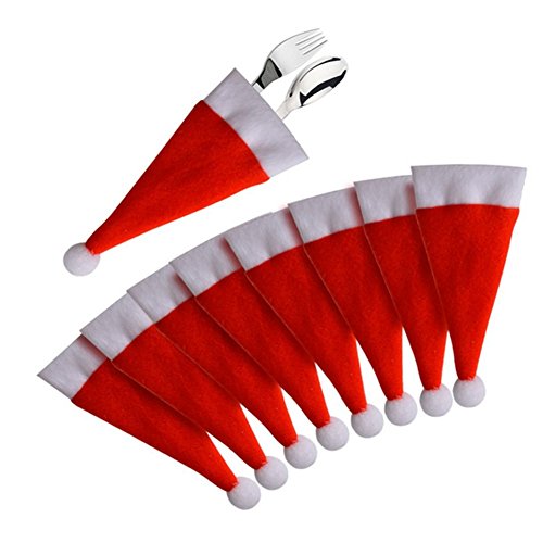 10x Milopon Weihnachtsmütze geformte Besteck Halter Tasche Weihnachten Bestecktasche Tischdekoration