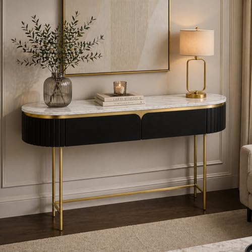 Image of The Attic Carlston Console Table, Console Table for Living Room Foyer, Black Gold Finish