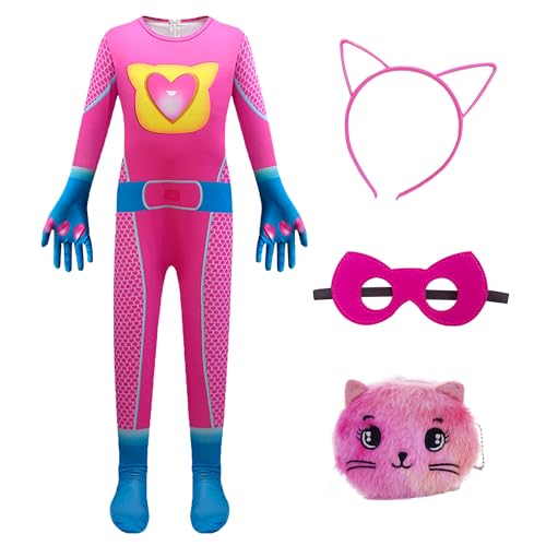 YODISON Superhero Costumes Jumpsuit With Accessories For Halloween Birthday Party Cosplay for Super fans（110cm/4-5T） ROSE
