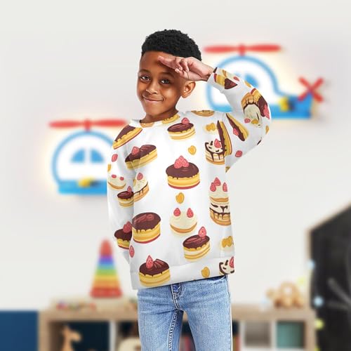 JUNZAN Cartoon Sweets Cakes Big Boys Hoodie Sweatshirt Long Sleeve Boys Sweat Shirt Sports 4T4