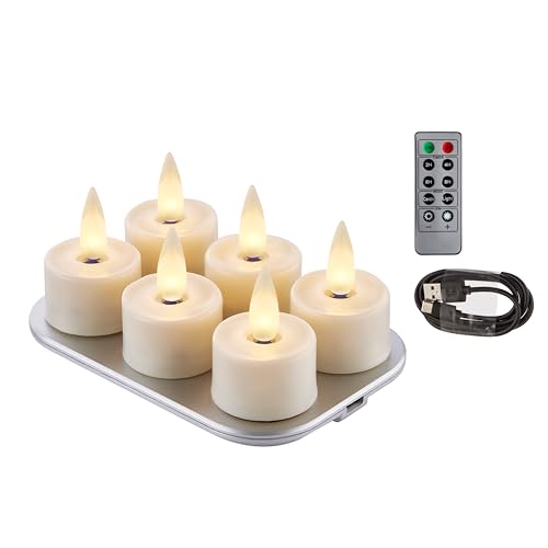 Bougie LED rechargeable haut de gamme en cire véritable avec flamme oscillante 3D et télécommande