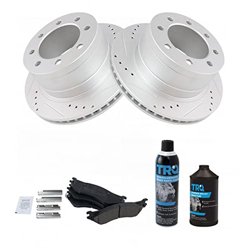 Image of TRQ Rear Performance Brake Pad & Rotor Kit, with Chemical Kit Ceramic Premium G-Coated Compatible with 2006-2008 Dodge Ram 1500 2003-2008 Ram 2500, 3500